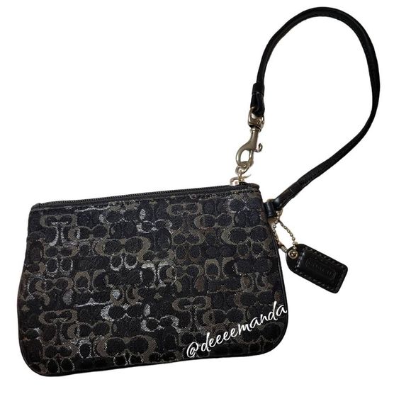 Coach Monogram Wristlet in Black Grey with Metallic Elements and leather strap - Picture 3 of 9